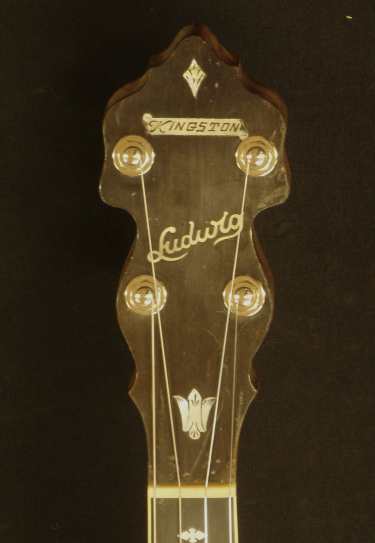 Headstock of Kingston Ludwig tenor banjo.