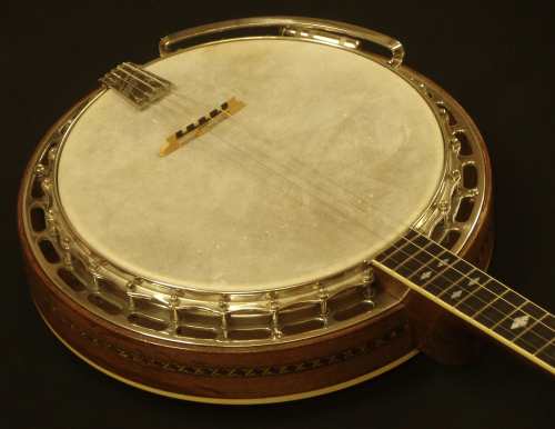 The banjo is set up and ready to go.